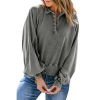 Azura Exchange Washed Snap Buttons Lantern Sleeve Pullover Sweatshirt - 2XL thumbnail