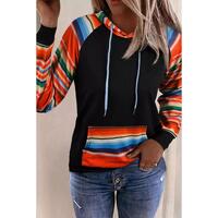 Azura Exchange Striped Patchwork Kangaroo Pocket Hoodie - L thumbnail