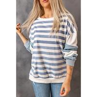 Azura Exchange Drop Shoulder Striped Pullover Sweatshirt - M thumbnail