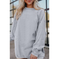 Light Grey Ribbed Corded Oversized Sweatshirt - L thumbnail
