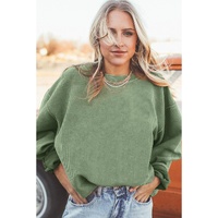 Green Ribbed Corded Oversized Sweatshirt - S thumbnail