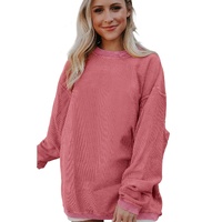 Strawberry Pink Ribbed Corded Oversized Sweatshirt - L thumbnail