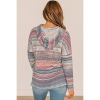 Multicolor Striped Print Cable Knit Drop Shoulder Hoodie - M thumbnail