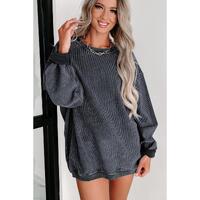 Azura Exchange Gray Ribbed Knit Round Neck Pullover Sweatshirt - 2XL thumbnail