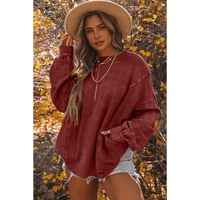 Red Exposed Seam Twist Open Back Oversized Sweatshirt - L thumbnail