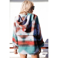 Multicolor Aztec Print Zipped Split Neck Hoodie - S thumbnail