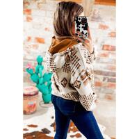 Azura Exchange Beige Aztec Print Half-Zip Hoodie with Kangaroo Pocket - S thumbnail