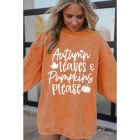 Orange Autumn Leaves Pumpkins Please Ribbed Oversized Sweatshirt - L thumbnail