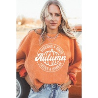 Orange Autumn Pumpkin Graphic Print Corded Oversized Sweatshirt - L thumbnail