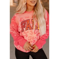 Pink FALL Leopard Print Long Sleeve Pullover Sweatshirt - M thumbnail