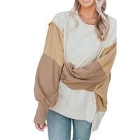 Khaki Color Block Sleeve Patchwork Oversized Sweatshirt - M thumbnail
