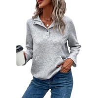 Light Grey Textured Knit Buttoned Kangaroo Pocket Sweatshirt - L thumbnail