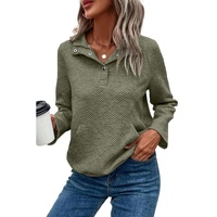 Laurel Green Textured Knit Buttoned Kangaroo Pocket Sweatshirt - M thumbnail