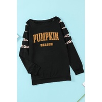 Black Leopard PUMPKIN SEASON Graphic Ripped Sleeve Sweatshirt - S thumbnail
