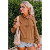 Chestnut Drop Shoulder Henley Buttons Sweatshirt - L thumbnail