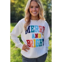 Bright White Merry And Bright Cable Knit Pullover Sweatshirt - L thumbnail