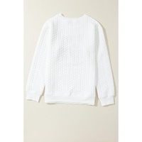White LOVE Chenille Embroidered Cable Knit Pullover Sweatshirt - 2XL thumbnail
