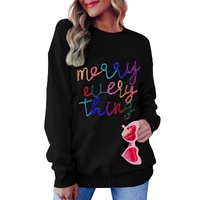 Black Merry Every Thing Glitter Slogan Sweatshirt - S thumbnail