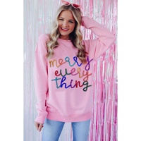 Peach Blossom Merry Every Thing Glitter Slogan Sweatshirt - L thumbnail