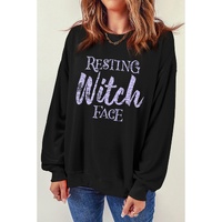 Black RESTING Witch FACE Graphic Pullover Sweatshirt - XL thumbnail