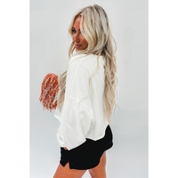Bright White Game Day Lettering Rugby Notched Neck Sweatshirt - L thumbnail