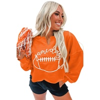 Orange Game Day Lettering Rugby Notched Neck Sweatshirt - M thumbnail