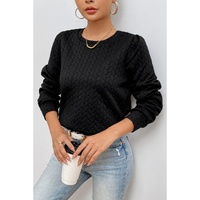 Black Cable Textured Puff Sleeve Sweatshirt - XL thumbnail