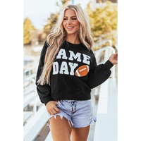 Black GAME DAY Graphic Varsity Pullover Sweatshirt - S thumbnail