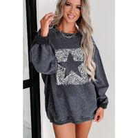 Azura Exchange Leopard Star Graphic Corded Sweatshirt - S thumbnail