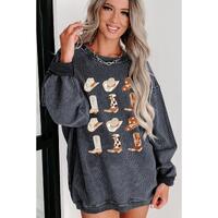 Azura Exchange Graphic Corded Sweatshirt with Gray Boots & Cowboyhat Design - S thumbnail