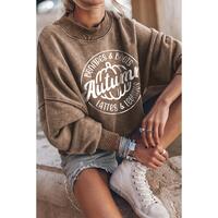 Azura Exchange Autumn Pumpkin Print Drop Shoulder Sweatshirt - L thumbnail