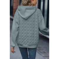 Light Grey Drop Shoulder Quilted Patchwork Kangaroo Pocket Hoodie - L thumbnail
