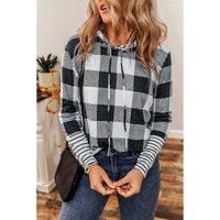 Multicolour Plaid Striped Patchwork Drawstring Hoodie - S thumbnail