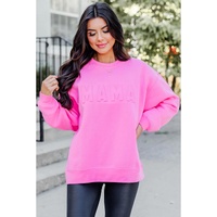 Bright Pink MAMA Letter Embossed Casual Sweatshirt - S thumbnail