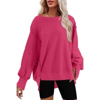 Rose Exposed Seam Drop Shoulder Slit High Low Hem Sweatshirt - 2XL thumbnail