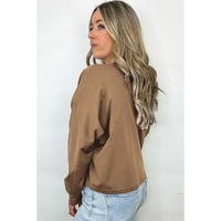 Coffee Solid Exposed Seam Pullover Sweatshirt - L thumbnail