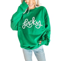 Green LUCKY Aphabet Chenille Embroidered Pullover Sweatshirt - M thumbnail