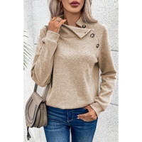 Apricot  Asymmetric Buttons Detail High Neck Textured Sweatshirt - S thumbnail