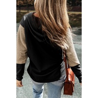 Black Contrast Sleeves Patchwork Colorblock Hoodie - XL thumbnail