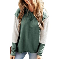 Mist Green Contrast Sleeves Patchwork Colorblock Hoodie - L thumbnail