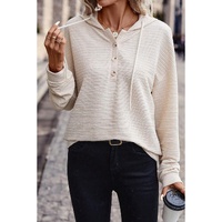 Apricot Solid Textured Drawstring Henley Hoodie - M thumbnail