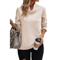 Apricot High Neck Kangaroo Pocket Quilted Sweatshirt - XL thumbnail