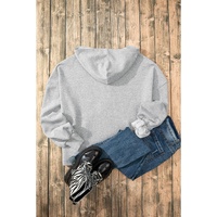 Light Grey Fleece Lined Half Zipper Kangaroo Pockets Loose Hoodie - 2XL thumbnail