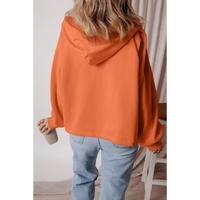 Orange Fleece Lined Half Zipper Kangaroo Pockets Loose Hoodie - L thumbnail