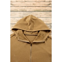 Brown Fleece Lined Half Zipper Kangaroo Pockets Loose Hoodie - M thumbnail