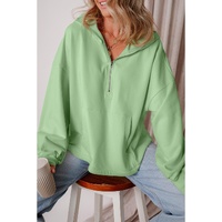 Smoke Green Fleece Lined Half Zipper Kangaroo Pockets Loose Hoodie - 2XL thumbnail