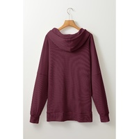 Red Dahlia Waffle Knit Fleece Lined High Low Oversized Hoodie - S thumbnail