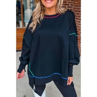 Black Contrast Stitching Split Baggy Sweatshirt - S thumbnail