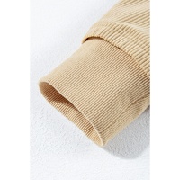 Simply Taupe Solid Ribbed Knit Buttoned Drop Shoulder Oversized Hoodie - 2XL thumbnail