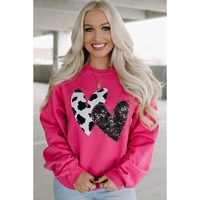 Strawberry Pink Cow & Sequin Double Heart Patch Graphic Sweatshirt - L thumbnail